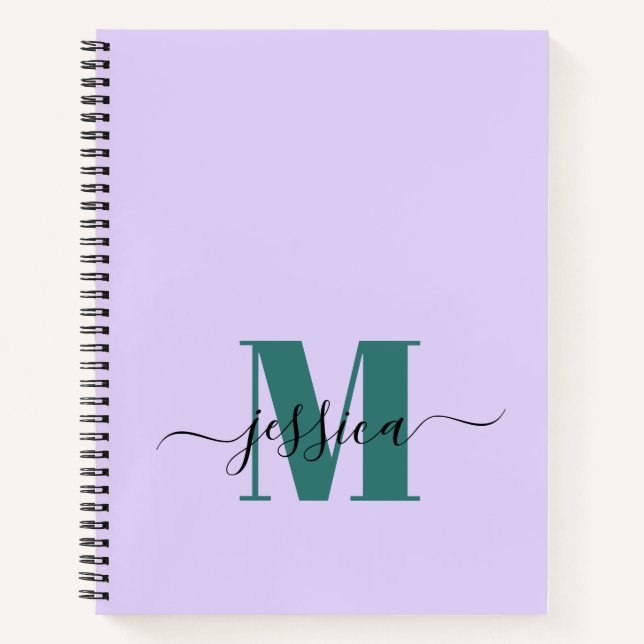 Lavender and Teal Personalised Monogram Notebook (Front)
