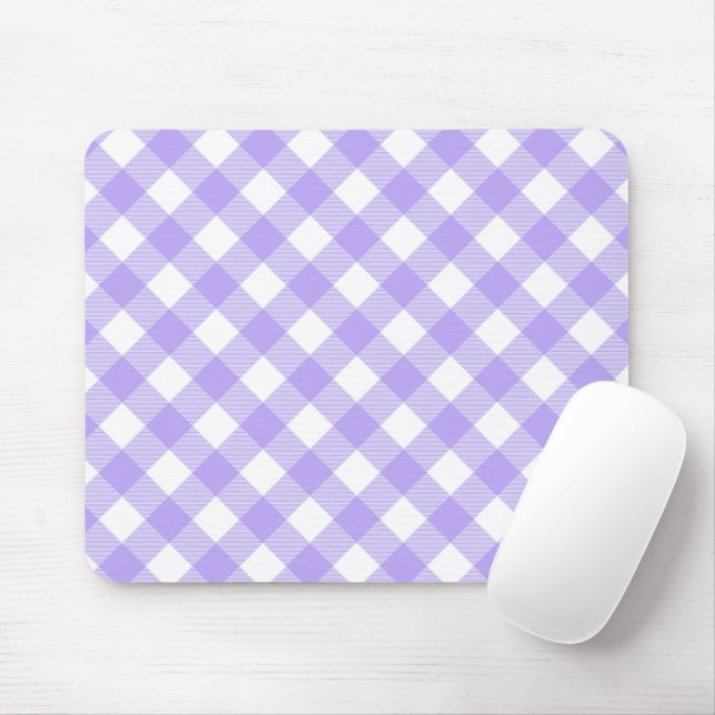 Lavender and White Angled Plaid Mouse Mat (With Mouse)