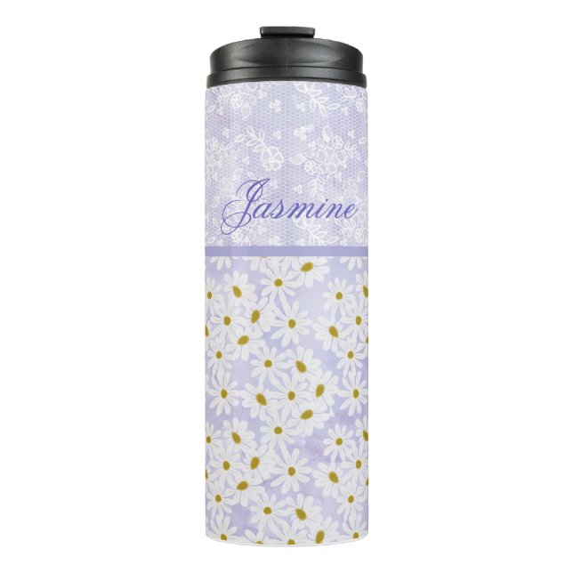 Lavender and White Daisies and Lavender Lace   Thermal Tumbler (Front)
