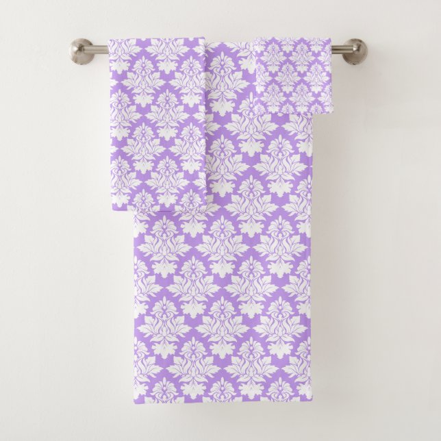 Lavender and White Damask Bath Towel Set (Insitu)