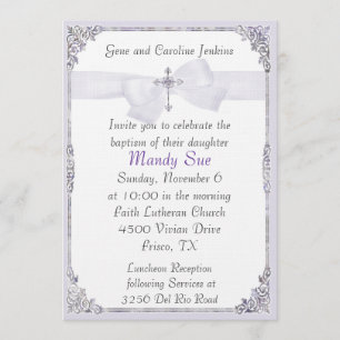 Lavender and White Elegant Baptism Invitation