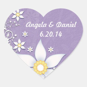 Lavender and White Flowers Save the Date Heart Sticker