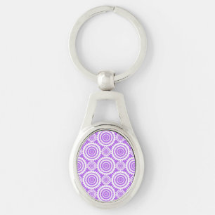 Lavender and White Geometric Circles Pattern Key Ring