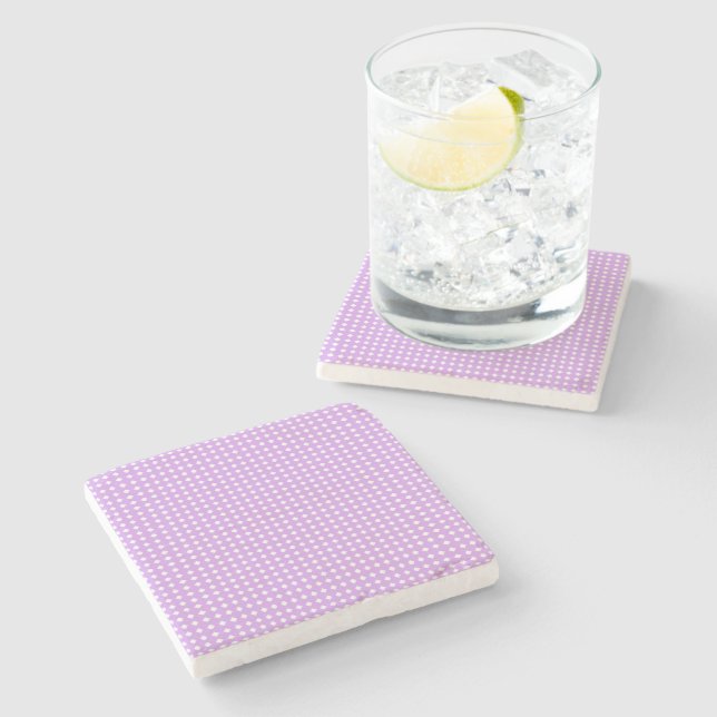 Lavender and White Geometric Pattern Diamonds Stone Coaster (Side)