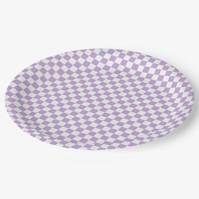 Lavender And White Gingham Chequered Paper Plate (Angled)