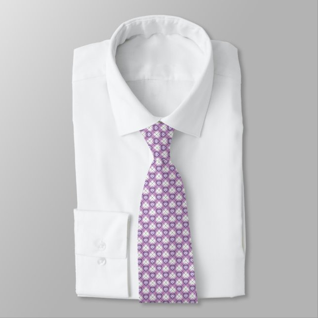 Lavender and White Hearts Argyle Pattern Tie (Tied)