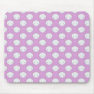 Lavender and White Kitty Faces Pattern Polka Dots Mouse Mat