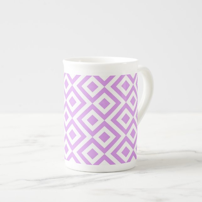 Lavender and White Meander Bone China Mug (Front Right)