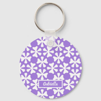Lavender and White Modern Geometric Floral Pattern Key Ring