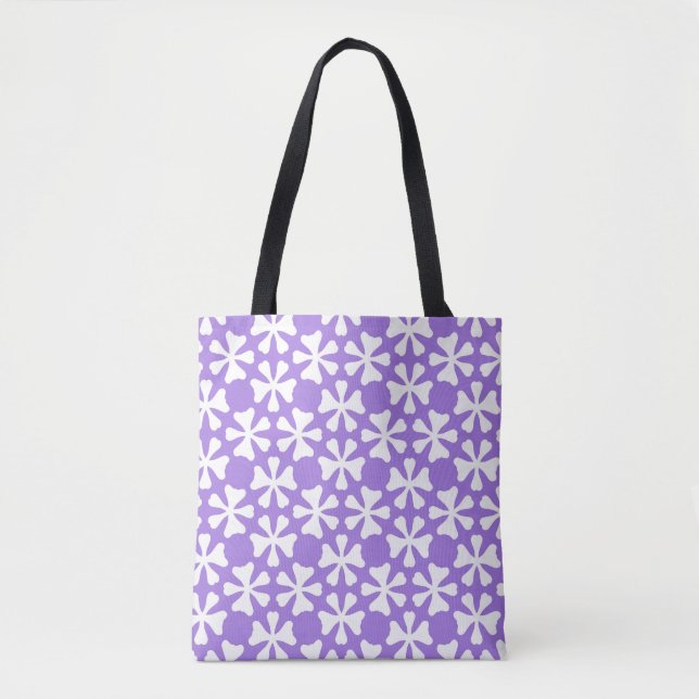 Lavender and White Modern Geometric Floral Pattern Tote Bag (Front)