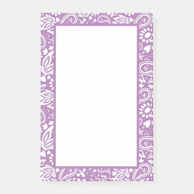 Lavender and White Paisley Patterned Pretty Post-it Notes (Front)