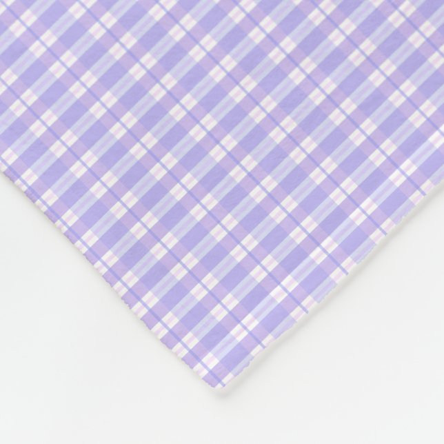 Lavender and White Plaid Pastel Fleece Blanket (Corner)