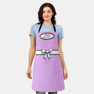 Lavender and White Polka Dots and Bow Personalised Apron