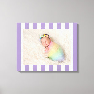 Lavender and White Stripes New Baby Girl Photo Canvas Print