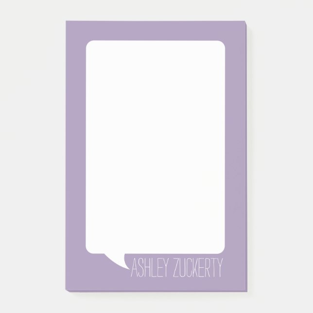 Lavender and White Talk Bubble Personalised Name Post-it Notes (Front)