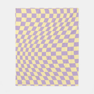 Lavender And Yellow Chequerboard Check Pattern Fleece Blanket