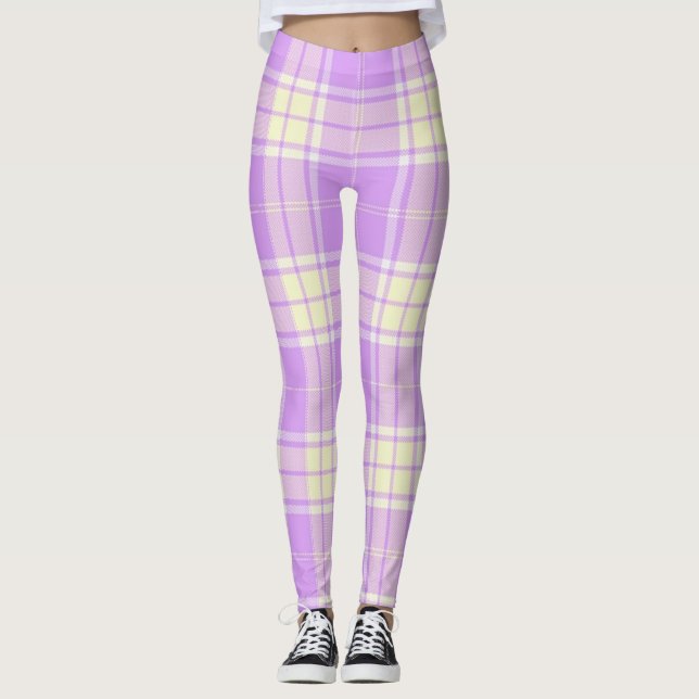 Lavender and Yellow Plaid Leggings (Front)
