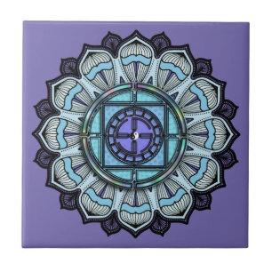 Lavender Aqua Mandala Black White Stripe Yin Yang Tile