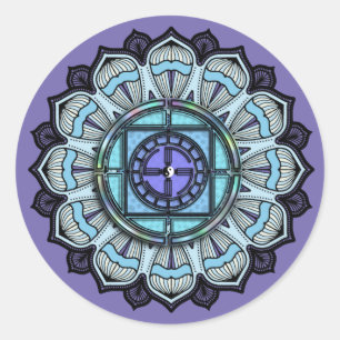 Lavender Aqua Mandala Black White Yin Yang Classic Round Sticker