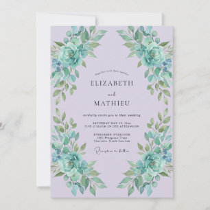 Lavender Aqua Petal Wedding Invitation