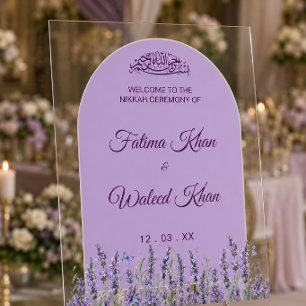Lavender Arch Floral Muslim Nikkah Welcome Sign 