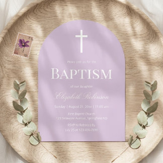 Lavender Arch Modern Baptism Christening Invitation
