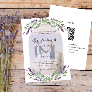 Lavender arch photo florals QR RSVP luxury wedding Invitation