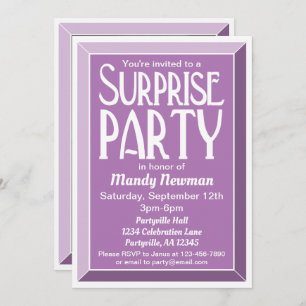 Lavender Art Deco Photo Birthday Surprise Party Invitation