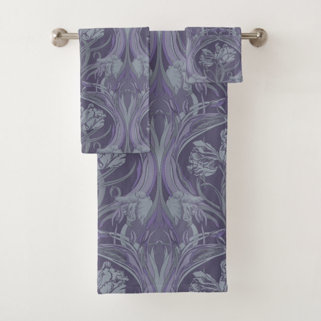 Lavender Art Nouveau Tulips Bath Towels (Insitu)
