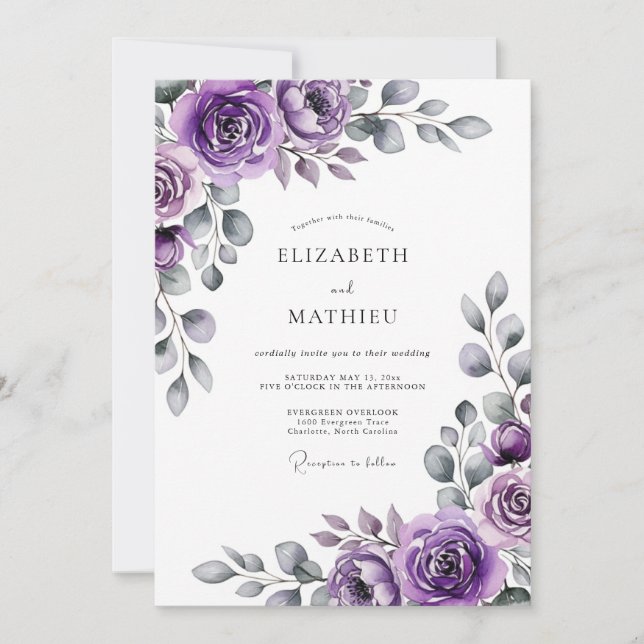 Lavender Artistic Bloom Wedding Invitation (Front)