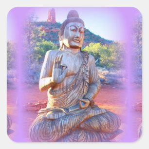 lavender aura buddha square sticker