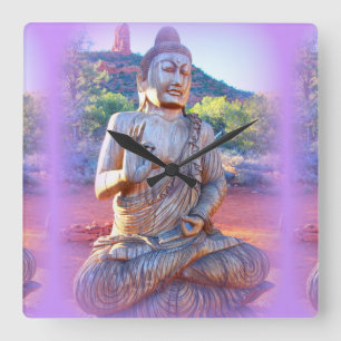lavender aura buddha square wall clock