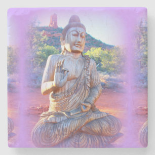 lavender aura buddha stone coaster