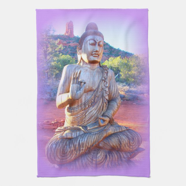 lavender aura buddha tea towel (Vertical)
