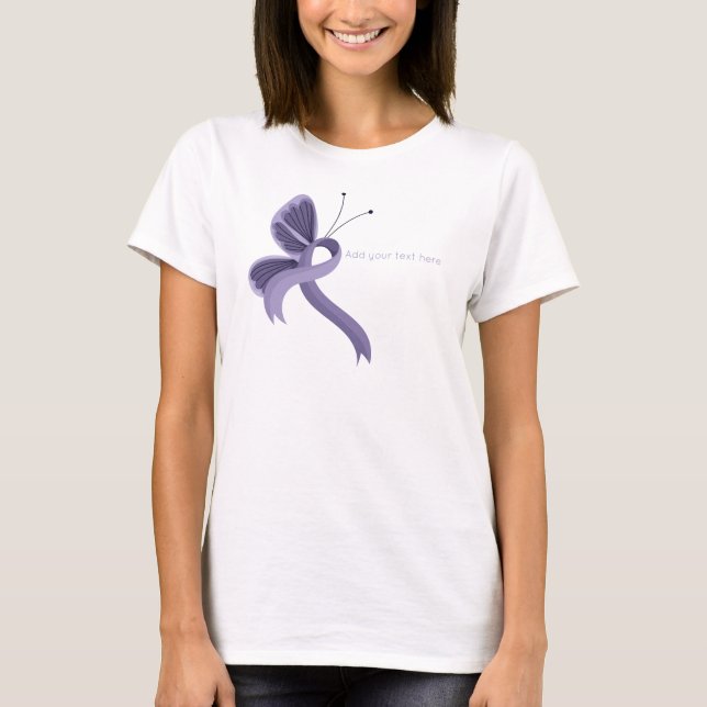 Lavender Awareness Ribbon Butterfly T-Shirt (Front)