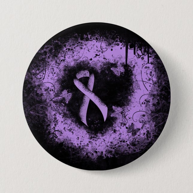 Lavender Awareness Ribbon Grunge Heart 7.5 Cm Round Badge (Front)