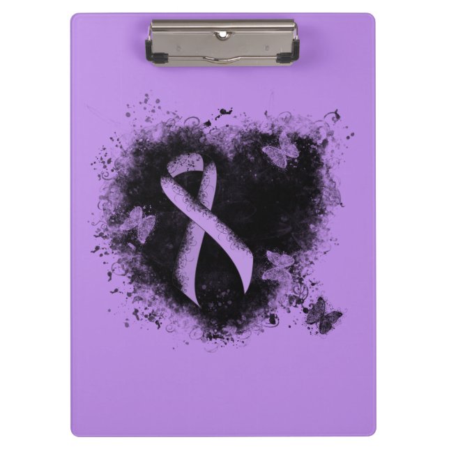 Lavender Awareness Ribbon Grunge Heart Clipboard (Front)