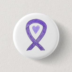 Lavender Awareness Ribbon Heart Art Pin Button