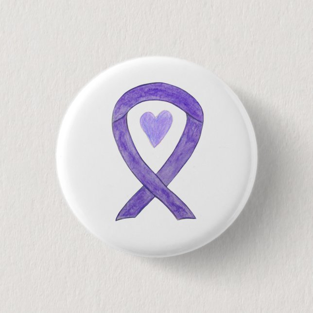 Lavender Awareness Ribbon Heart Art Pin Button (Front)