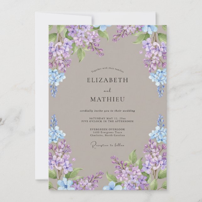 Lavender Azure Floral Spring Wedding Invitation (Front)