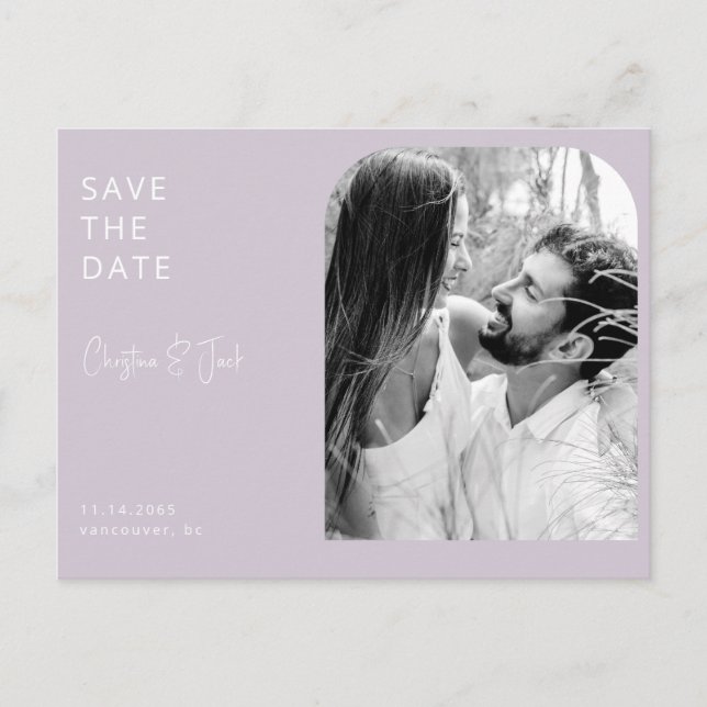 Lavender B/W Photo Arch Wedding Save the Date  Postcard (Front)