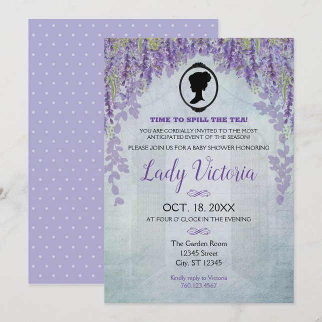 Lavender Baby Shower Tea Party Invitation (Front/Back)