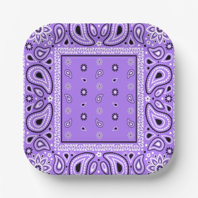 Lavender Bandanna Purple Paisley Party Paper Plate (Front)
