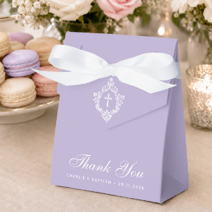 Lavender Baptism White Cross Crest Elegant Purple Favour Box