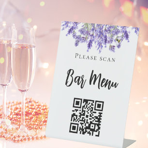 Lavender bar menu QR code typography Pedestal Sign