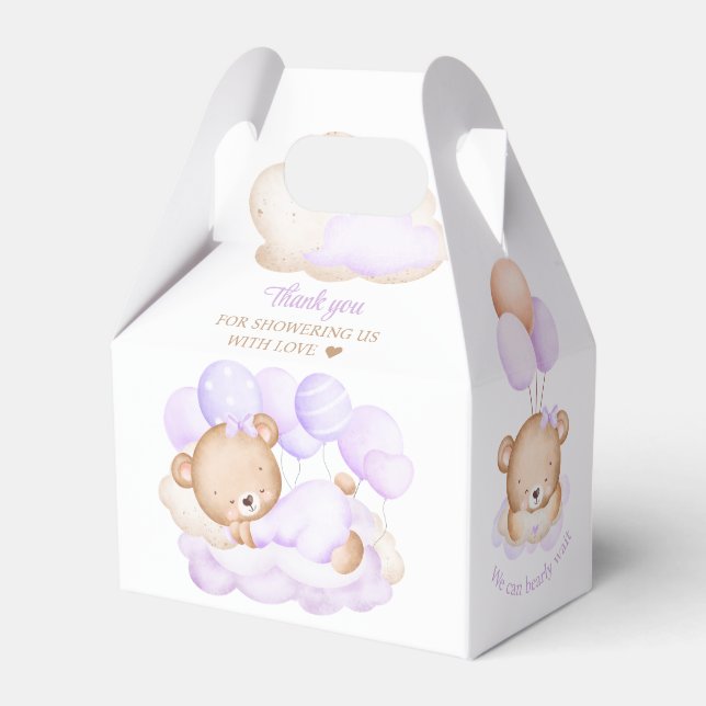 Lavender Bear Girl Baby Shower Favour Box (Back Side)