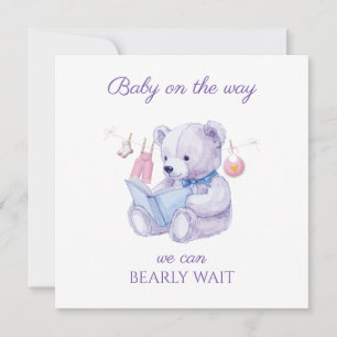 Lavender Bear reading a book Baby Shower Holiday Card