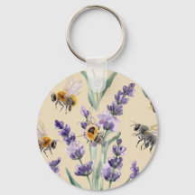 Lavender Bee Botanical Keychain