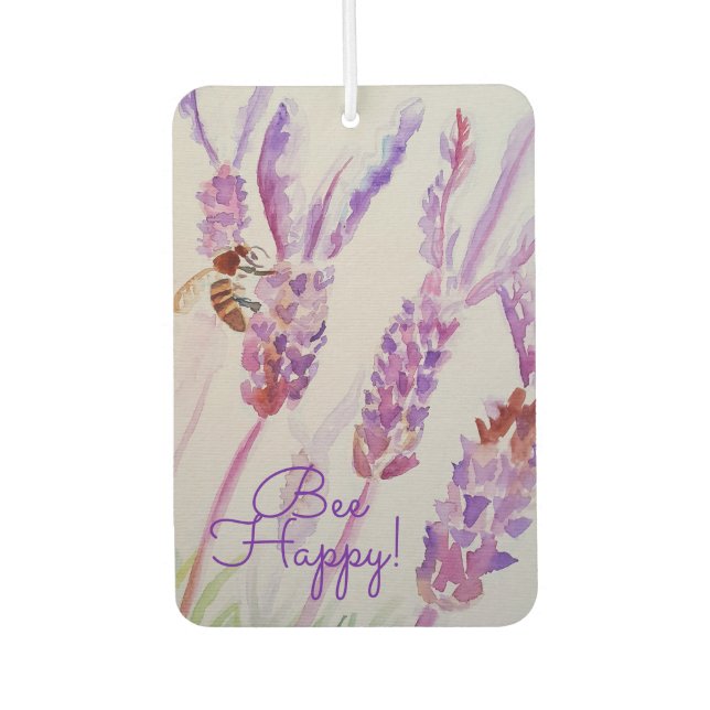 Lavender Bee Happy Herb Watercolor Flower Car Air Freshener (Front)