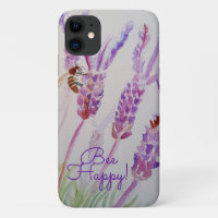 Lavender Bee Happy Herb Watercolor Flower